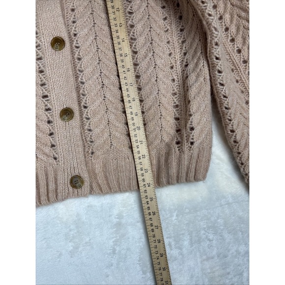 J Crew Point Sur Pointelle Cardigan M Sweater Blush Pink Cable Knit Wool Blend - Picture 7 of 12
